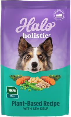 Show full view: Halo Holistic Garden of Vegan Recipe Canned Food, 13-oz, case of 12 + Vegan Complete Digestive Health Plant-Based Recipe with Kelp Dry Dog Food, 21-lb bag slide 6 of 9