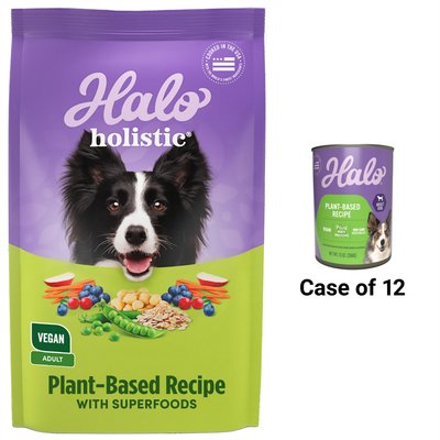 Halo Halo Holistic Garden of Vegan Recipe Canned Food, 13-oz, case of 12 + Vegan Dog Food Complete Digestive Health Plant-Based Recipe with Superfoods Dry Dog Food