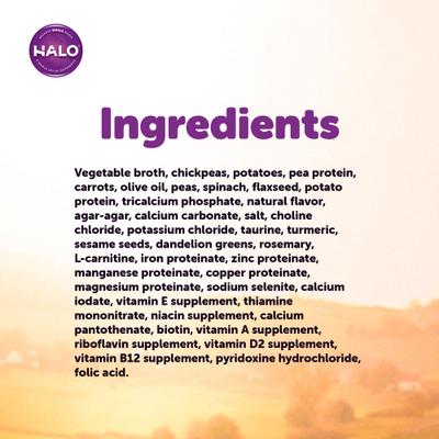 Show full view: Halo Holistic Garden of Vegan Recipe Canned Food, 13-oz, case of 12 + Vegan Dog Food Complete Digestive Health Plant-Based Recipe with Superfoods Dry Dog Food slide 4 of 9