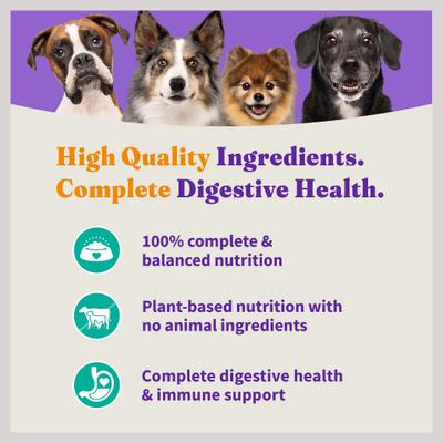 Show full view: Halo Holistic Garden of Vegan Recipe Canned Food, 5.5-oz, case of 12 + Vegan Complete Digestive Health Plant-Based Recipe with Kelp Dry Dog Food, 21-lb bag slide 9 of 9