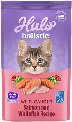Halo Holistic Grain-Free Wild-Caught Salmon & Whitefish Recipe Complete Digestive Health Dry Kitten Food