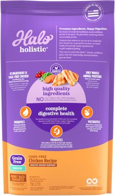 Show full view: Halo Holistic Indoor Chicken Recipe Complete Digestive Health & Healthy Weight Support Adult Grain-Free Cage-Free Dry Cat Food, 6-lb bag slide 3 of 12
