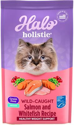 Show full view: Halo Holistic Indoor Wild-Caught Salmon & Whitefish Recipe Complete Digestive Health & Healthy Weight Support Grain-Free Adult Dry Cat Food, 6-lb bag slide 1 of 12