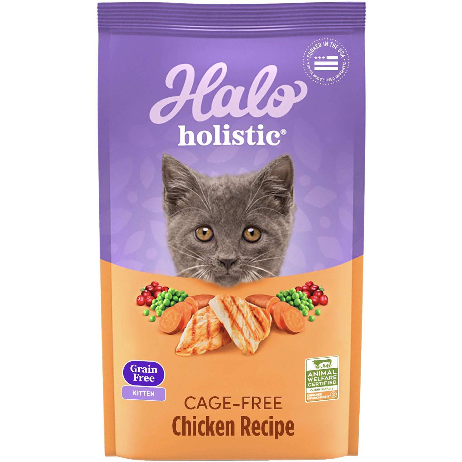 Halo Holistic Kitten Food Grain-Free Cage-Free Chicken Recipe Complete Digestive Health Dry Cat Food, 10-lb bag