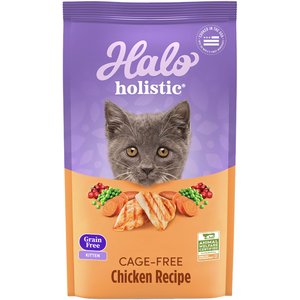 Halo Holistic Kitten Food Grain-Free Cage-Free Chicken Recipe Complete Digestive Health Dry Cat Food, 3-lb bag
