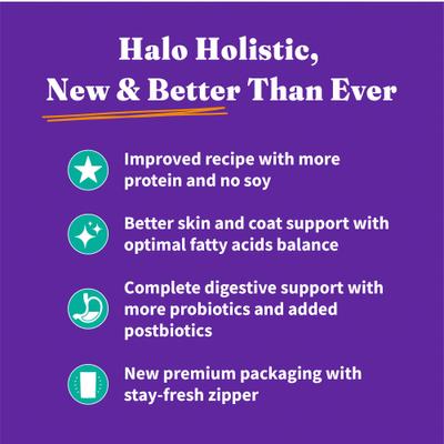 Show full view: Halo Holistic Vegan Complete Digestive Health Plant-Based Recipe with Kelp Adult Formula Dry Dog Food, 21-lb bag slide 4 of 10