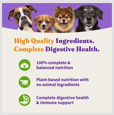 Show full view: Halo Holistic Vegan Dog Food Complete Digestive Health Plant-Based Recipe with Superfoods Adult Formula Dry Dog Food, 21-lb bag slide 6 of 10