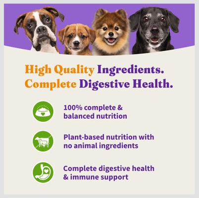 Show full view: Halo Holistic Vegan Dog Food Complete Digestive Health Plant-Based Recipe with Superfoods Adult Formula Dry Dog Food Bag, 3.5-lb bag slide 7 of 11