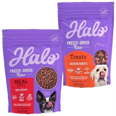Halo Halo Meal Bites Beef Raw Freeze-Dried Food + Chicken Hearts Freeze-Dried Raw Dog Treats