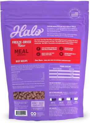 Show full view: Halo Meal Bites Beef Recipe Raw Freeze-Dried Dog Food, 14-oz bag slide 4 of 7
