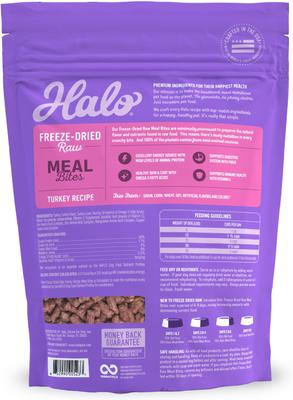 Show full view: Halo Meal Bites Turkey Recipe Raw Freeze-Dried Dog Food, 14-oz bag slide 4 of 7