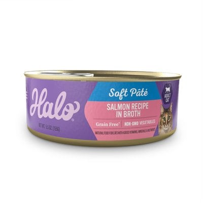 Halo Halo Salmon Adult Grain-Free Soft Pate in Broth Wet Cat Food, 5.5-oz can, case of 12