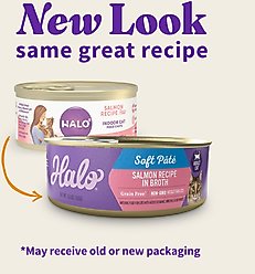 Halo Salmon Adult Grain-Free Soft Pate in Broth Wet Cat Food, 5.5-oz can, case of 12 slide 2 of 7