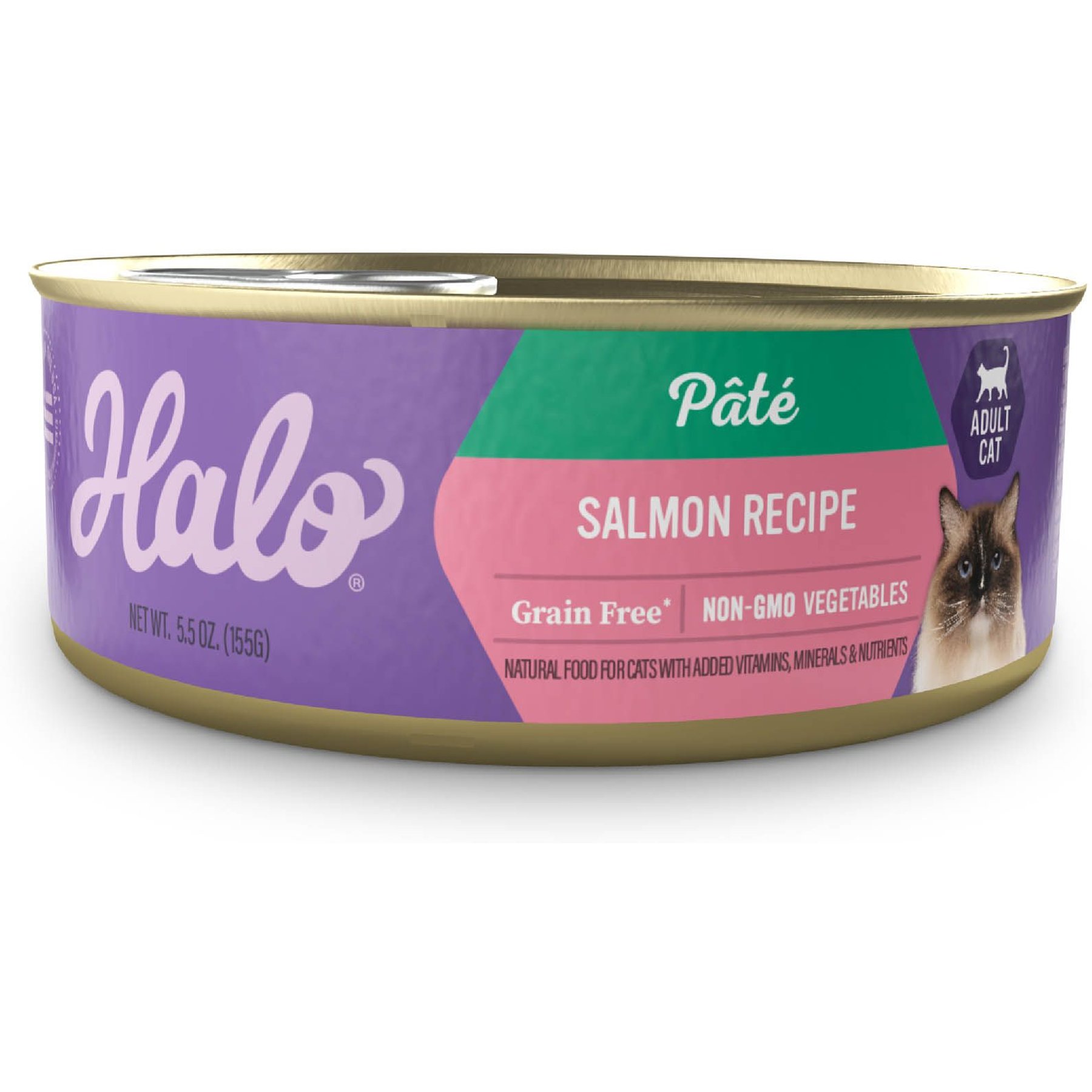 Halo Salmon Recipe Pate Grain-Free Indoor Cat Canned Cat Food, 5.5-oz, case of 12