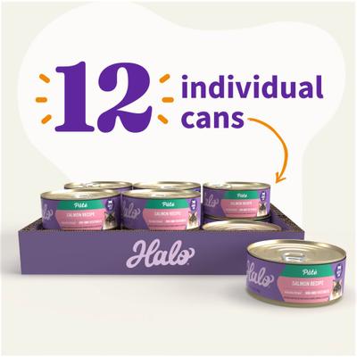 Show full view: Halo Salmon Recipe Pate Grain-Free Indoor Cat Canned Cat Food, 5.5-oz, case of 12 slide 8 of 10