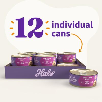 Show full view: Halo Turkey & Duck Recipe Grain-Free Small Breed Canned Dog Food, 5.5-oz, case of 12 slide 8 of 11