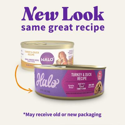 Show full view: Halo Turkey & Duck Recipe Grain-Free Small Breed Canned Dog Food, 5.5-oz, case of 12 slide 3 of 11