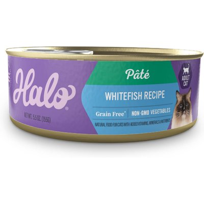 Halo Halo Whitefish Recipe with Real Whole Whitefish Pate Grain-Free Indoor Cat Wet Cat Food, 5.5-oz can, case of 12