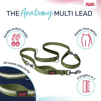 Show full view: Halti Anatomy Multi Lead Polyester Bungee Reflective Dog Leash, Green, Small: 6.6-ft long, 1/2-in wide slide 2 of 8