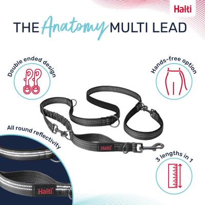 Show full view: Halti Anatomy Multi Lead Polyester Bungee Reflective Dog Leash, Grey, Small: 6.6-ft long, 1/2-in wide slide 2 of 8