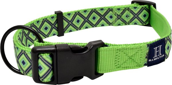 Hamilton A Day Together Ribbon Overlay Nylon Standard Dog Collar, Lime Diamond