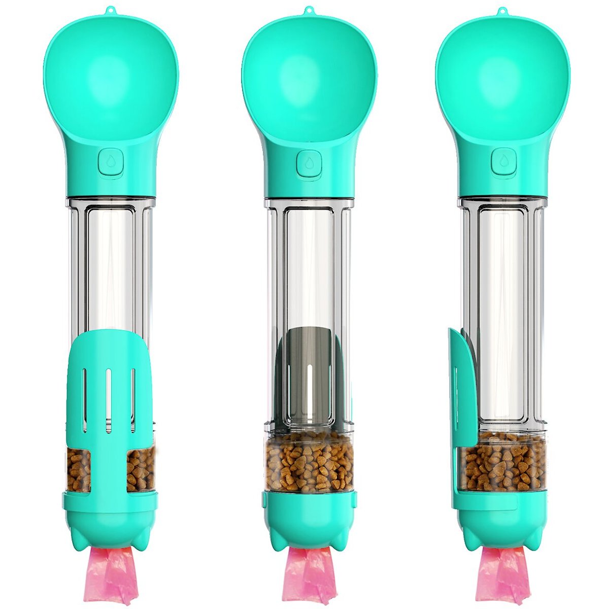 HANAMYA 3-in-1 Travel Bowl, Food Box & Poop Bag Storage Dog Travel Set, Turquoise Blue, 17-oz, 1 count