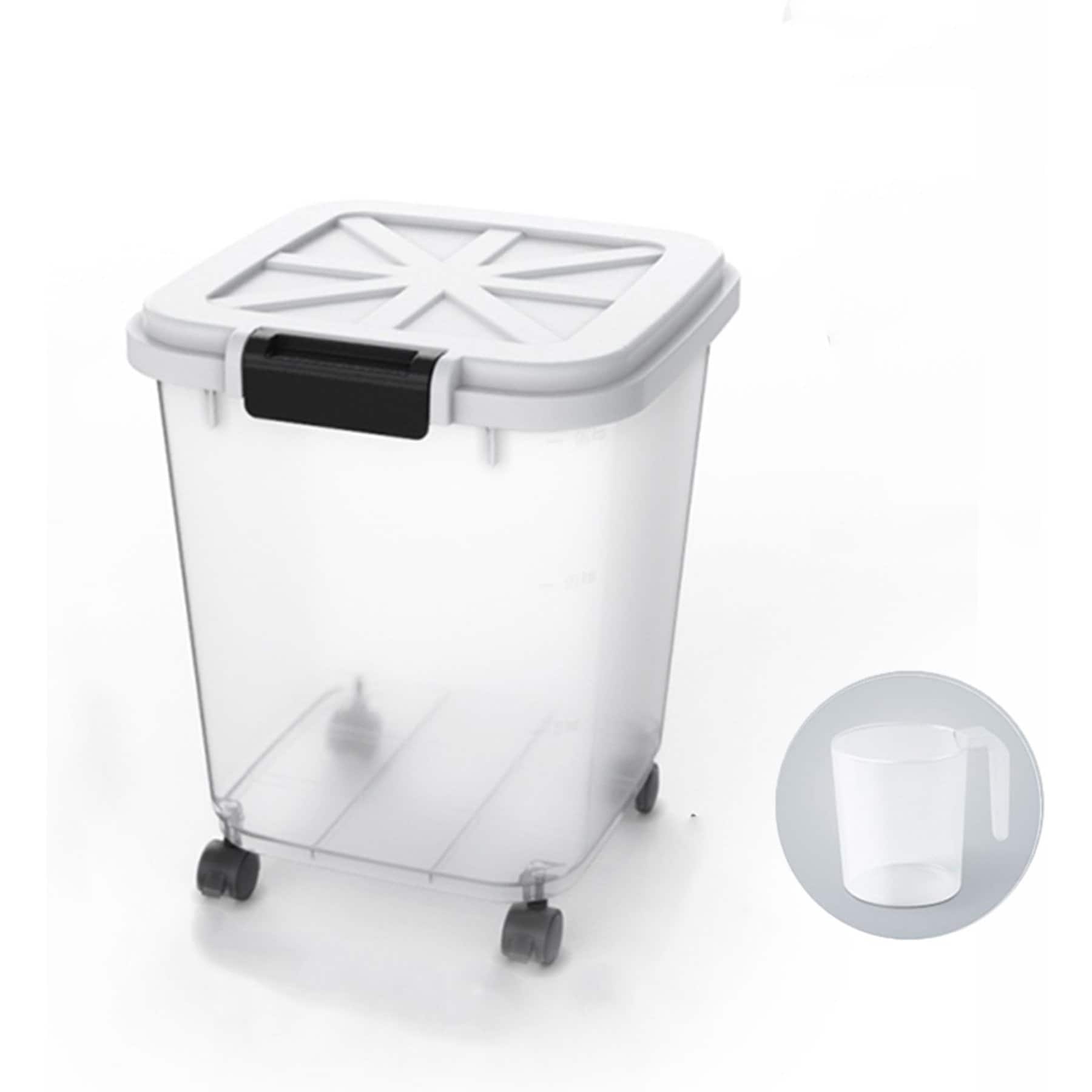 HANAMYA BPA Free Wide-Mouth Pet Food Storage Container & Measuring Cup, White, 15-lb, 1 count