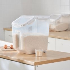 HANAMYA BPA Free Pet Food Storage Container & Measuring Cup, White, 15-lb, 2 count