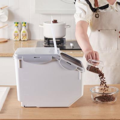 Show full view: HANAMYA Container with Measuring Cup Dog & Cat Food Storage, 2 count, White & Gray, 15-lbs slide 6 of 11