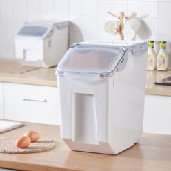 HANAMYA Container with Measuring Cup Dog & Cat Food Storage, White & Gray, 15-lbs