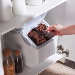 HANAMYA Container with Measuring Cup Dog & Cat Food Storage, White & Gray, 15-lbs slide 2 of 9