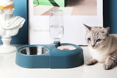 Show full view: HANAMYA Dog & Cat Automatic Waterer & Stainless Steel Bowl, Blue slide 3 of 10