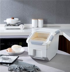 HANAMYA Pet Food Storage Container with Measuring Cup, White & Gray, 10-lb, 1 count