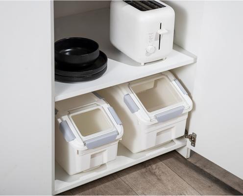 Show full view: HANAMYA Pet Food Storage Container with Measuring Cup, White & Gray, 27-lb, 1 count slide 4 of 10