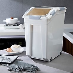 HANAMYA Pet Food Storage Container with Measuring Cup, White & Gray, 33-L, 1 count slide 1 of 8