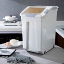 HANAMYA Pet Food Storage Container with Measuring Cup, White & Gray, 33-L, 1 count