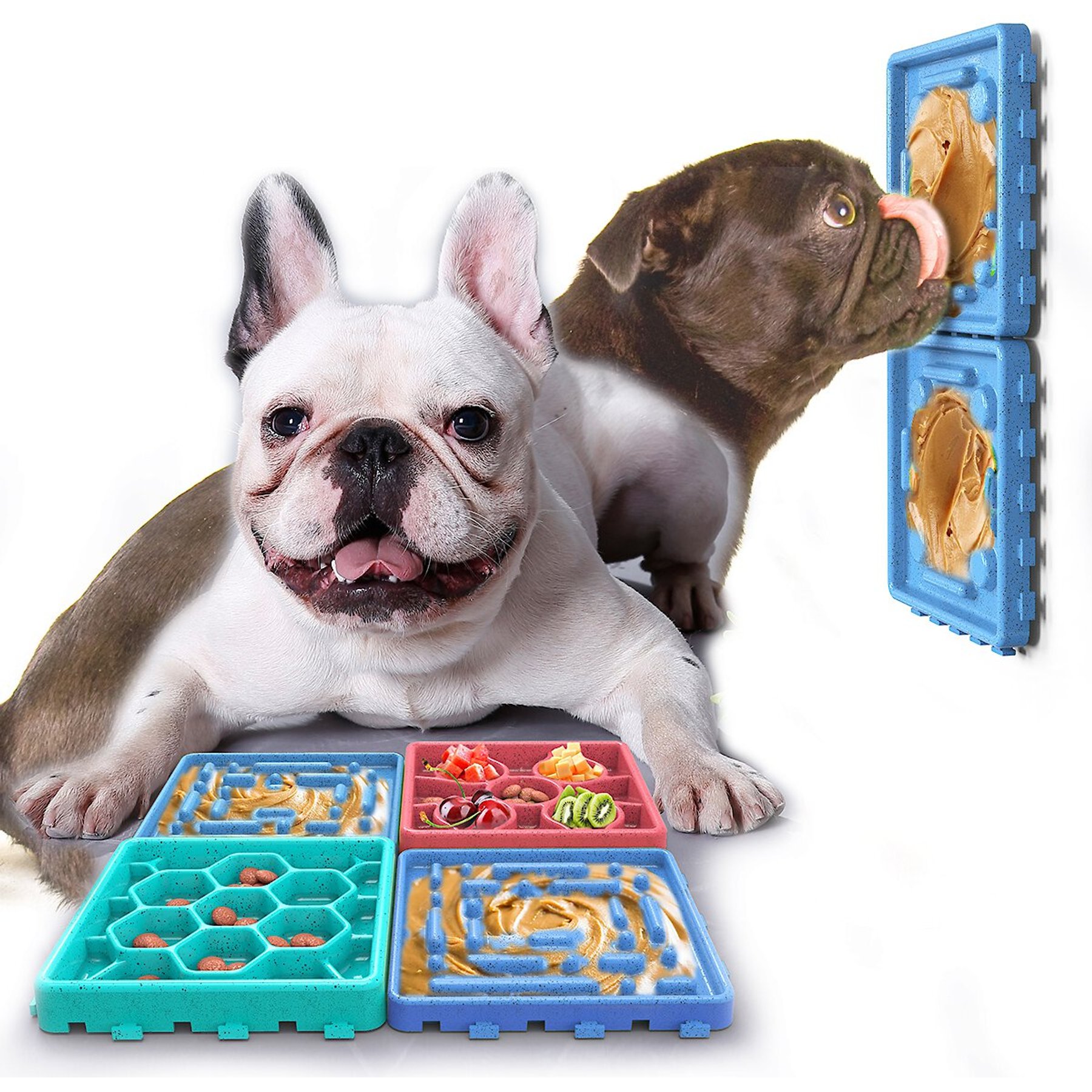 HANAMYA Slow Treat Dispensing Dog & Cat Mat, Red, Turquoise Blue & Sky Blue