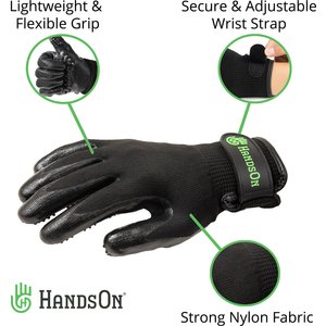 HandsOn All-In-One Pet Bathing & Grooming Gloves, Black, Medium