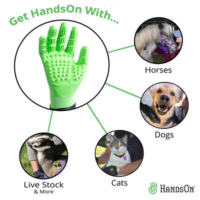 Show full view: HandsOn All-In-One Pet Bathing & Grooming Gloves, Green, Large slide 3 of 8