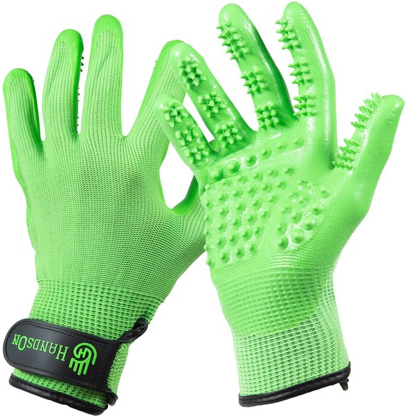 Show full view: HandsOn All-In-One Pet Bathing & Grooming Gloves, Green, Small slide 1 of 8