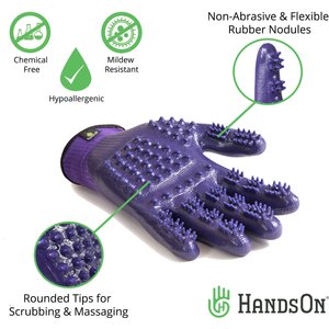 HandsOn All-In-One Pet Bathing & Grooming Gloves, Purple, Medium
