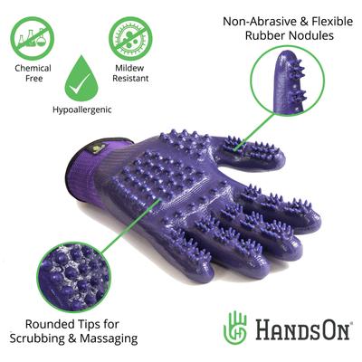 Show full view: HandsOn All-In-One Pet Bathing & Grooming Gloves, Purple, Medium slide 2 of 8
