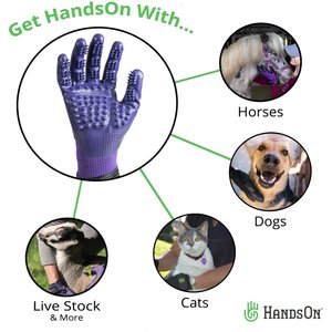 HandsOn All-In-One Pet Bathing & Grooming Gloves, Purple, Medium