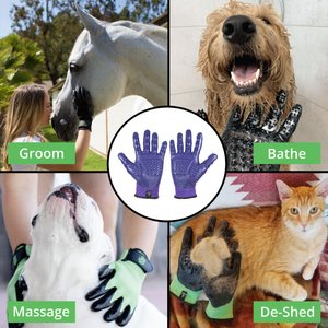 HandsOn All-In-One Pet Bathing & Grooming Gloves, Purple, Medium