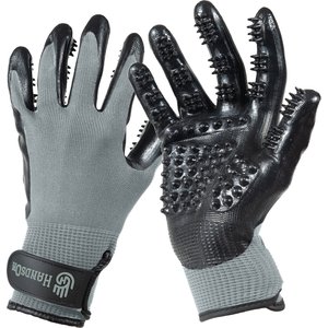 HandsOn Dog, Cat, Horse & Small Pet Shedding, Bathing, Grooming Gloves, Gray, Medium