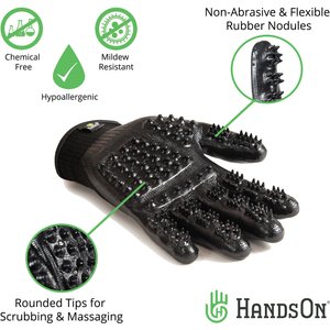 HandsOn Dog, Cat, Horse & Small Pet Shedding, Bathing, Grooming Gloves, Gray, Medium