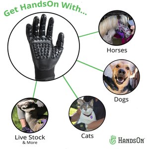 HandsOn Dog, Cat, Horse & Small Pet Shedding, Bathing, Grooming Gloves, Gray, Medium