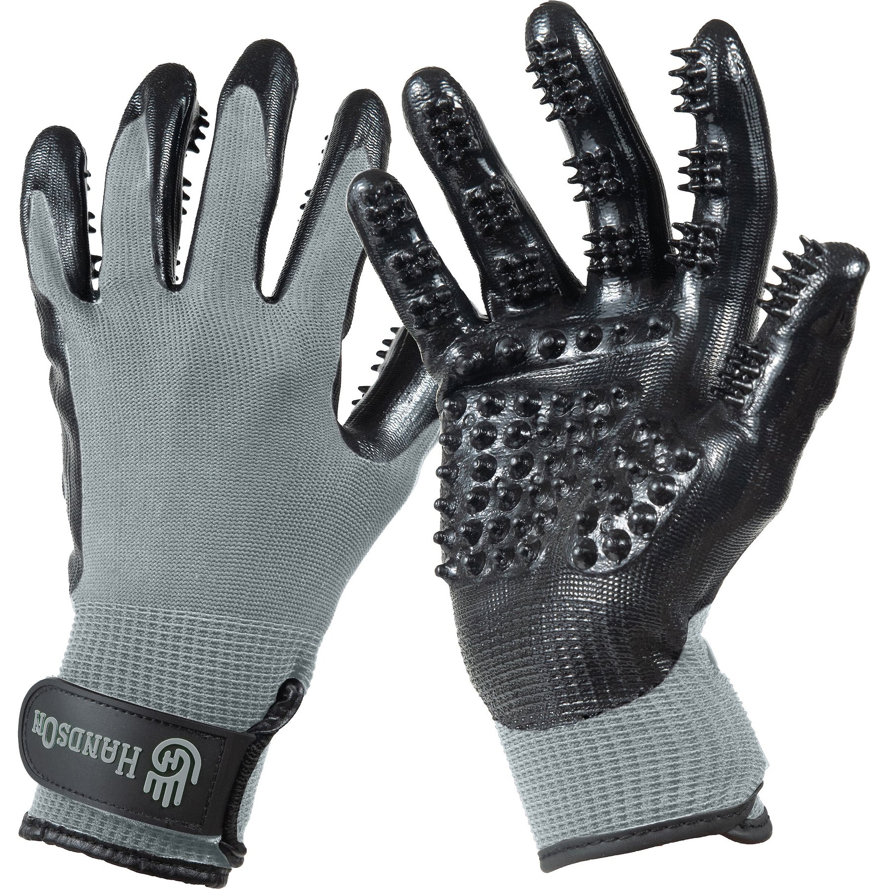 HandsOn Dog, Cat, Horse & Small Pet Shedding, Bathing, Grooming Gloves, Gray, Small