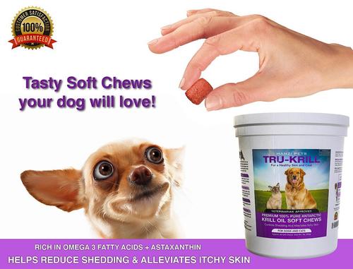 Show full view: Hanzi Pets Tru-Krill Antarctic Krill Oil Omega-3 & Astaxanthin Dog & Cat Soft Chews, 60 count slide 7 of 9