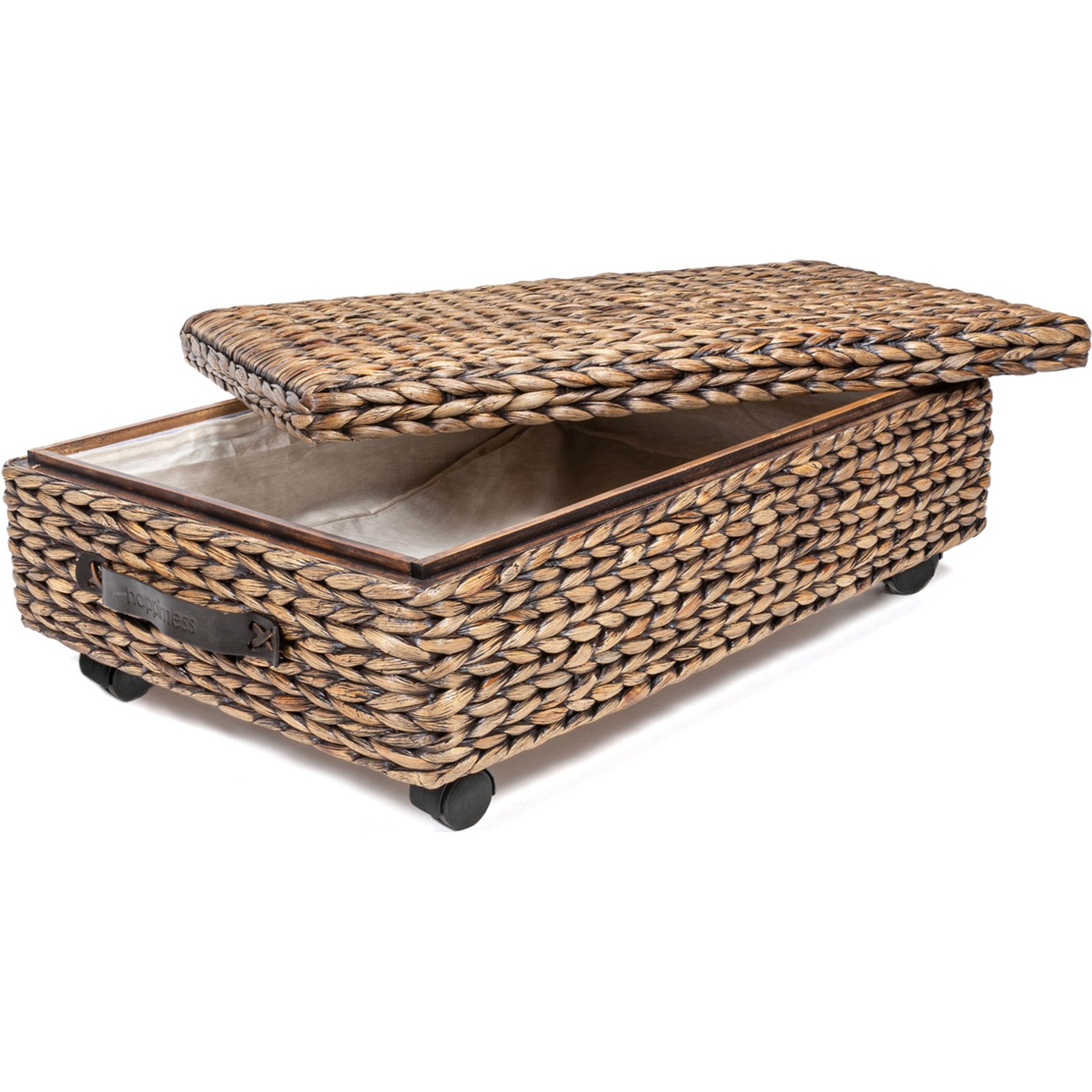 happimess Chett Minimalist Hand-Woven Hyacinth Wood Underbed Storage Dog & Cat Basket with Wheel & Handle, 26.38-in, Brown Wash